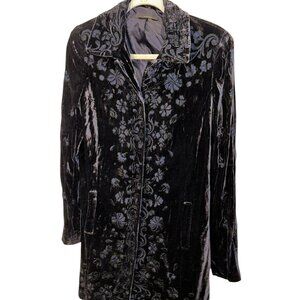 Elie Tahari Midnight nacy blue paisley imprint velvet opera coat M